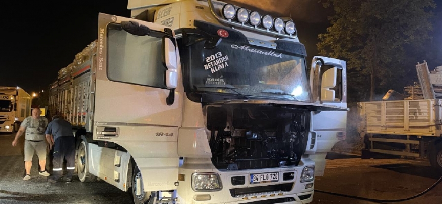 Kocaeli'de kiremit yüklü kamyon alev aldı