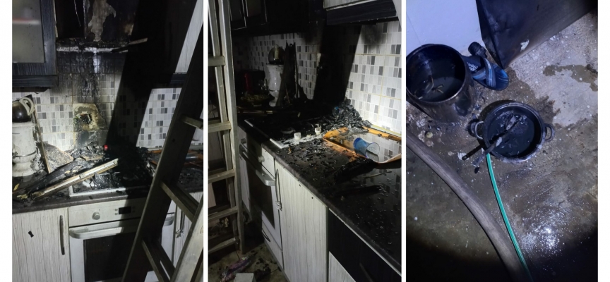 Gaz ocağında unutulan  yağ  alev aldı