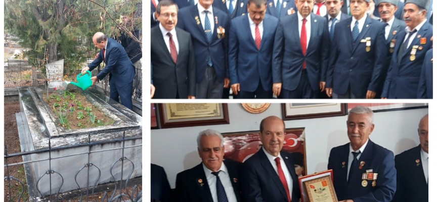 Cumhurbaşkanı Tatar, Malatya’da Kıbrıs gazileriyle bir araya geldi,  Öğretmenler Günü vesilesiyle varoluş mücadelesinin ilk şehitlerinden öğretmen Özalper’in mezarını ziyaret etti