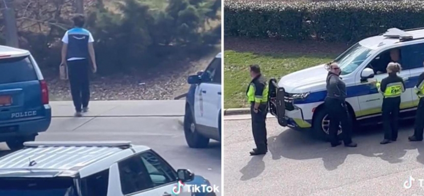 Amazon kuryesi polis operasyonu sırasında kargo teslim etti