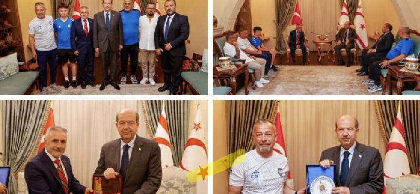 Cumhurbaşkanı Ersin Tatar Gençlik Gücü Spor Kulübü ve Türkiye Tavşanlı Erdem Spor Kulübü Koordinatörleri ile beraberindeki heyeti kabul ett