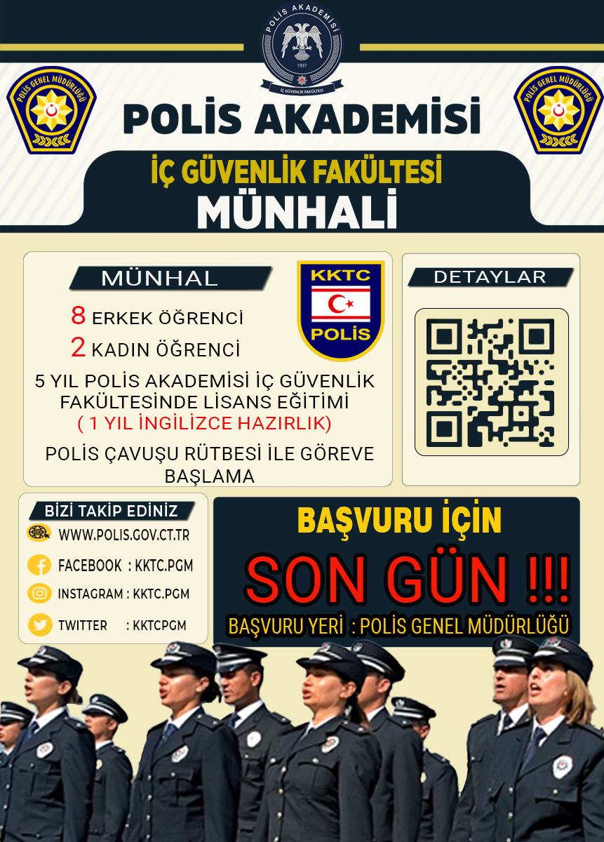 Polis Akademisi’ne KKTC’den alınacak 10 öğrenci için başvurular bugün bitiyor