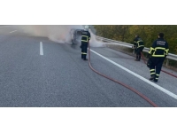 Kırklareli'nde seyir halindeki hafif ticari araç yandı