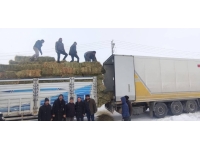 Ağrılı besici deprem bölgesine hayvanlar için bir tır ot gönderdi