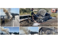 Yangın sonucu araç tamamen yanarak zarar gördü!