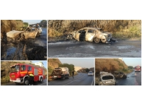 Girne-Tatlısu anayolunda kaza.. Araçlar yandı!