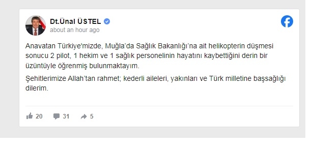 Başbakan Üstel Muğla’daki helikopter kazası için taziye mesajı yayımladı