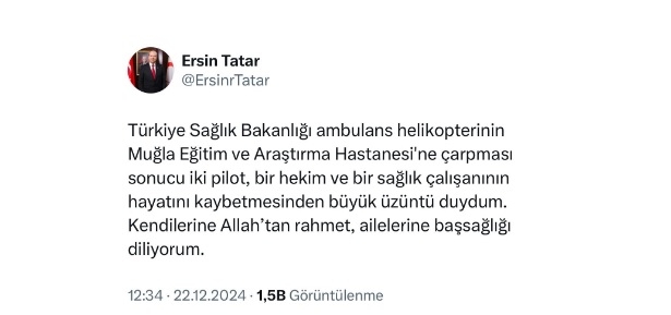 Cumhurbaşkanı Tatar, Muğla’daki helikopter kazası için taziye mesajı yayımladı