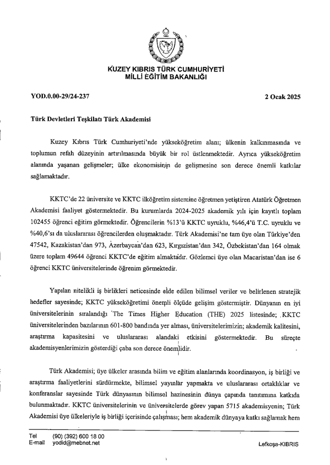 KKTC; Türk Devletleri Teşkilatı Türk Akademisi’ne gözlemci üye olarak kabul edildi