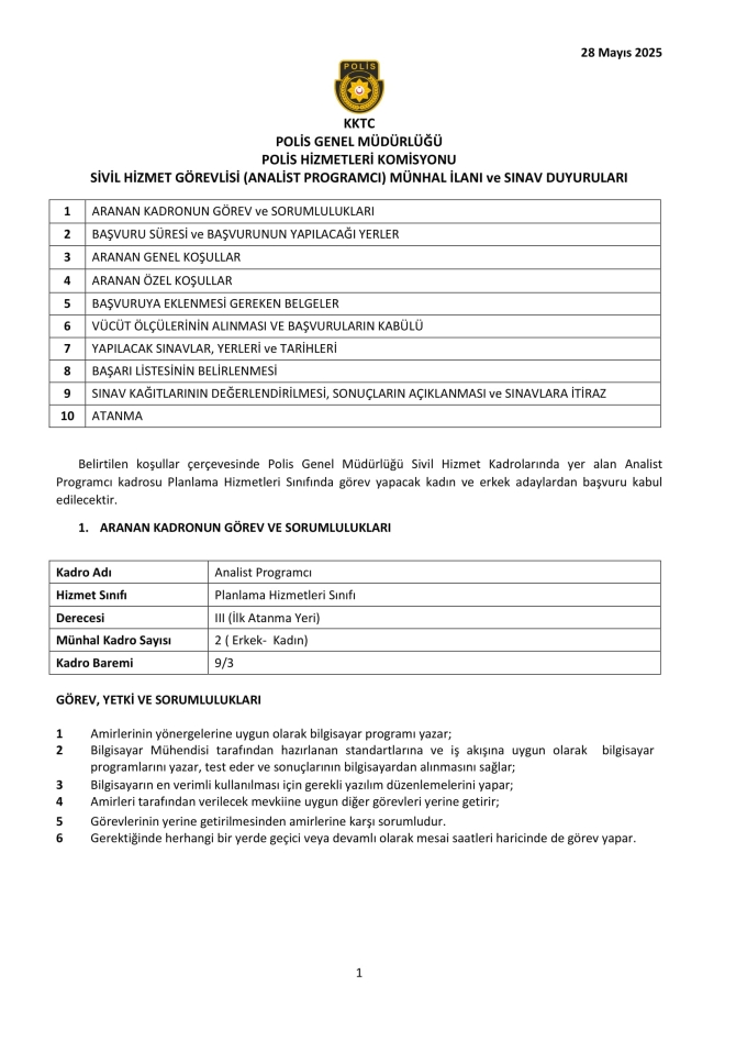 Polisten analist/programcı münhali…