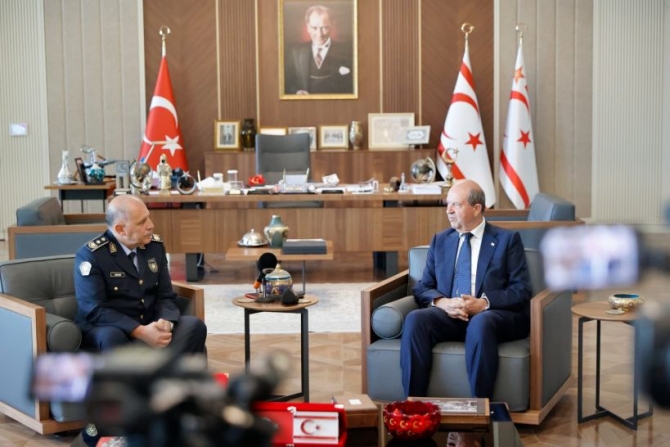 Cumhurbaşkanı Tatar, Polis Teşkilatının kuruluş yıl dönümü dolayısıyla Polis Genel Müdürü Kuni ve beraberindeki heyeti kabul etti