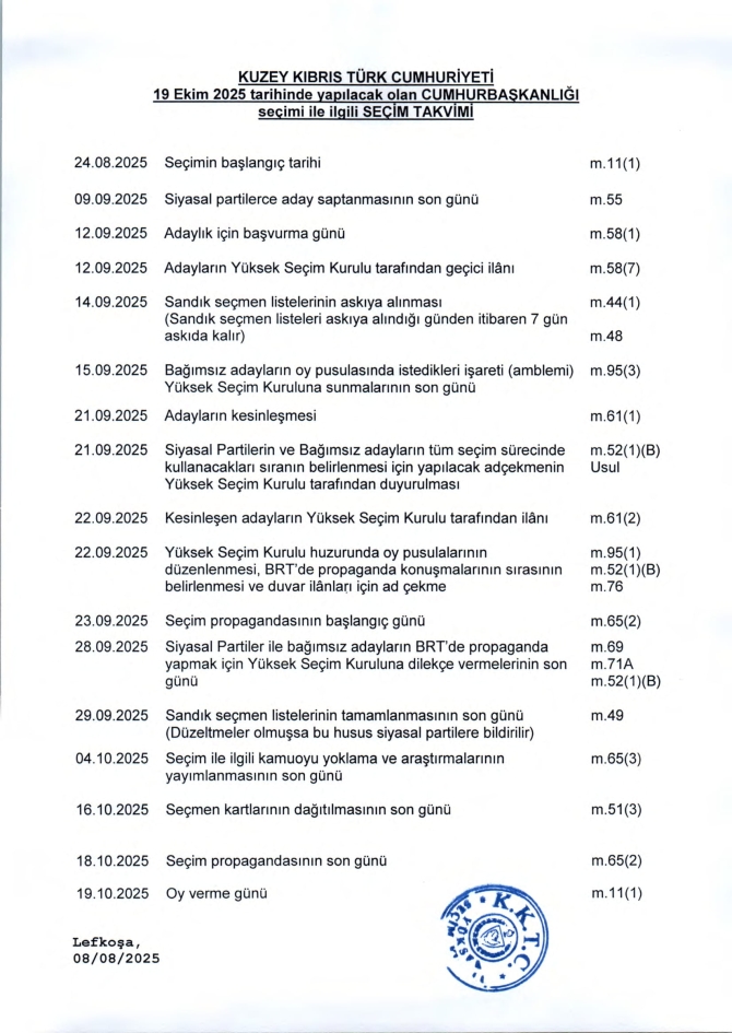 Seçim takvimi ve yasakları 24 Ağustos’ta başlıyor